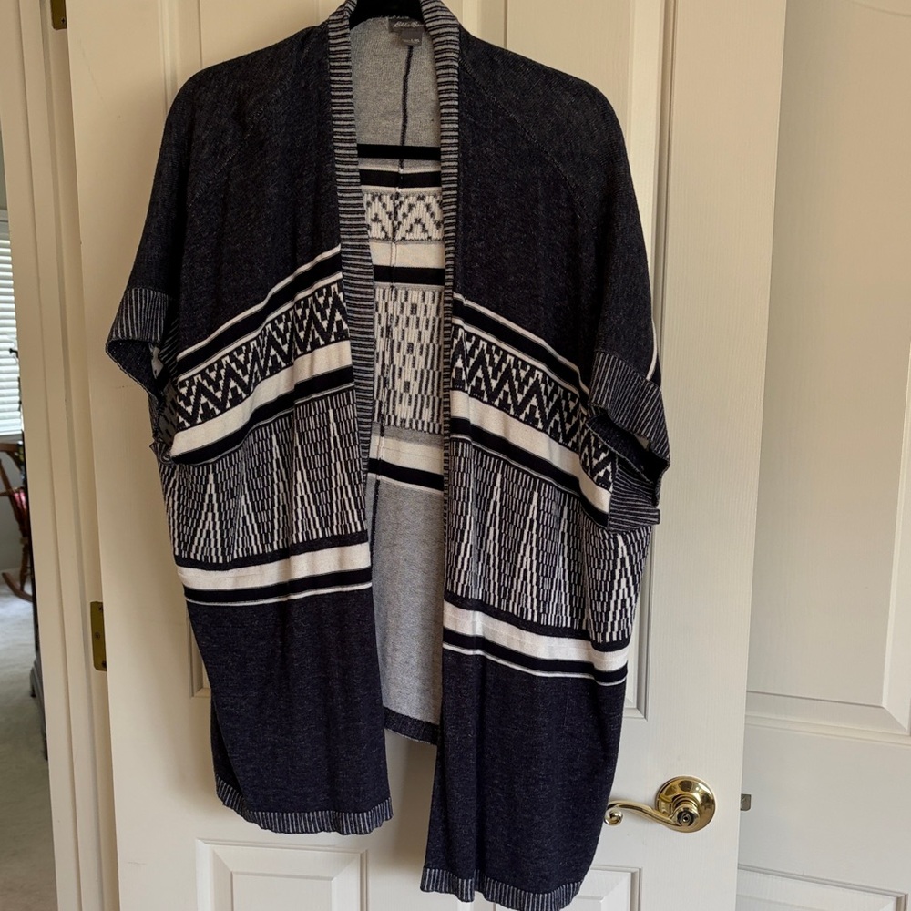 Eddie Bauer Blue and White Striped Cardigan